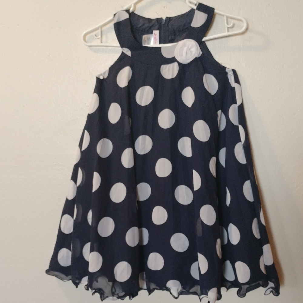 Navy Polka Dot Kids Dress